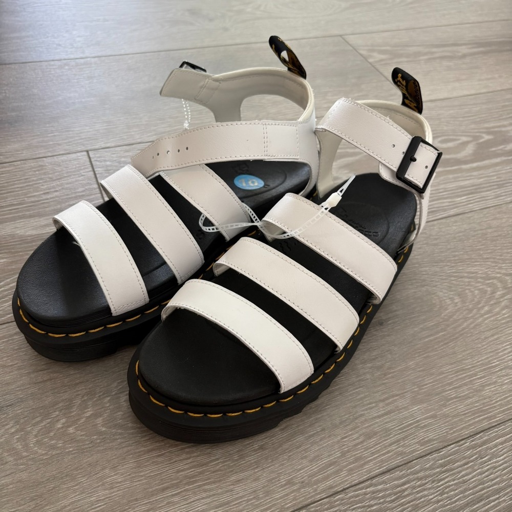 Dr Martens Blaire Womens Quad White Strappy Platform Leather Sandals Size 10